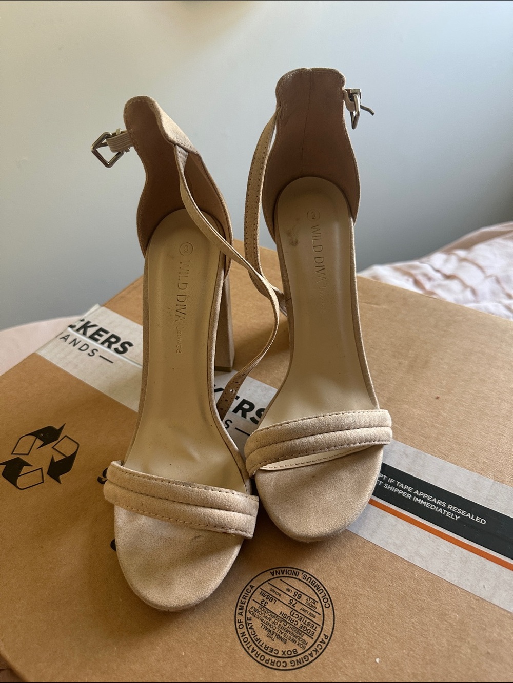 Wild Diva Beige Ankle-Strap High Heels